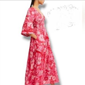 FREE PEOPLE Printed Dixie V Neck 3/4 Sleeve Maxi Dress NWT